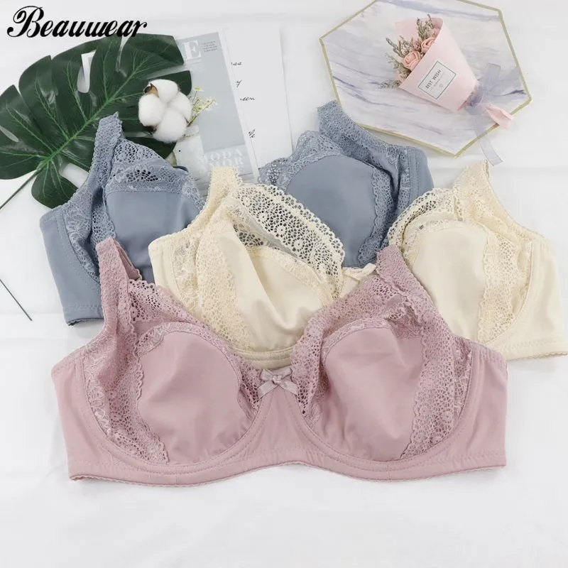 Beauwear Plus rozmiar 36D-46F kobiety seksowny biustonosz bez podszewki biustonosze Push Up cienki kubek kwiatowy koronki Emboridery Bh z 3 haczykiem i okiem