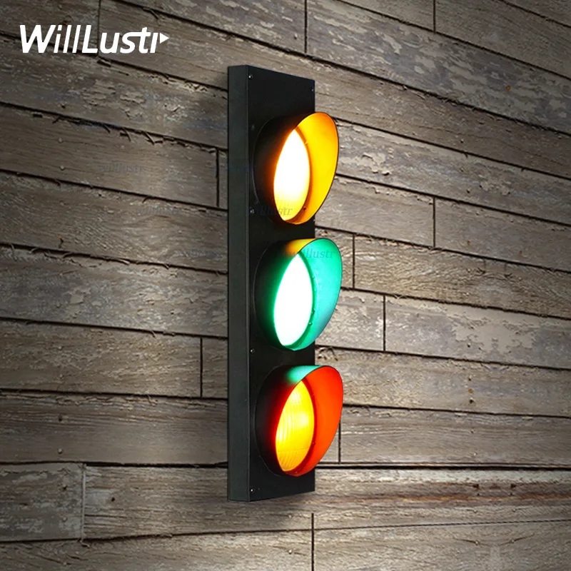 Traffic Light Wall Lamp Red Yellow Green Light Remote Control Living Room Cafe Bar Bedroom Hotel Hall Vintage Sconce