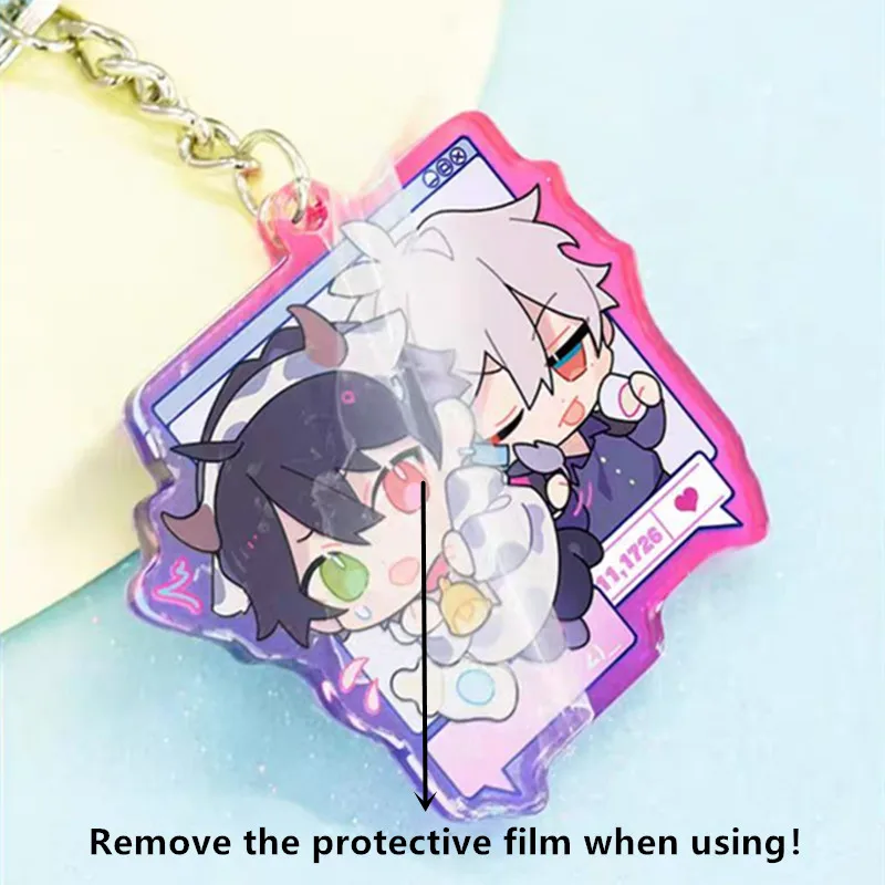 Wholesale Custom Acrylic Photos Key Chain Colored Background Fashion Anime Cartoon Figures Keychain Cute Keyring Bags Pendant
