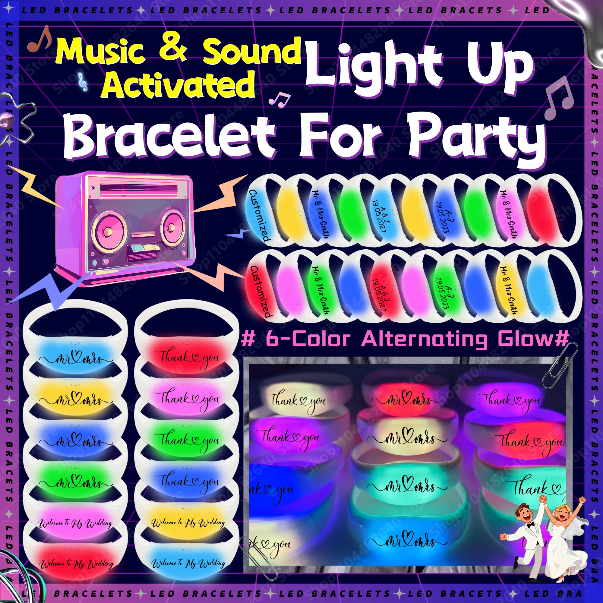 

20-150Pcs Led Bracelet For Wedding Music & Sound Activated Light Up Bracelet Glow In The Dark Glow Bracelet Birthday Party Favor
