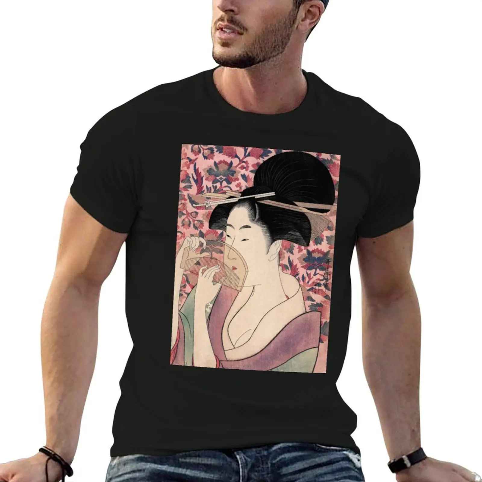 Japanese Geisha Holding a Comb by Kitagawa Utamaro T-Shirt Sporty Casual Quick Dry T-Shirt