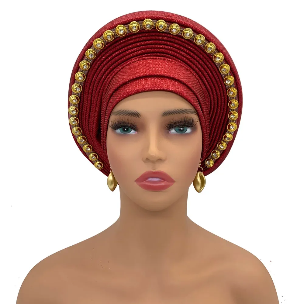 African Headtie Women's Turban Cap Nigeria Auto Gele Wedding Party Headpeice Female Head Wraps Already Handmade Autogele