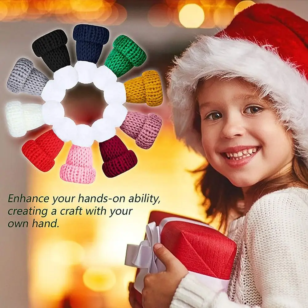 

10pcs DIY Mini Knitting Hats Ornaments Sewing Crafts Christmas Mini Knitting Doll Hats Polyester Knitting Mini Wool Hat