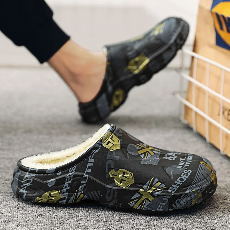 Slippers for Men Wear-resistant Shoes for Men Men's Flip Flops Added Cotton Waterproof Slipper Soft and Comfortable Non-slip