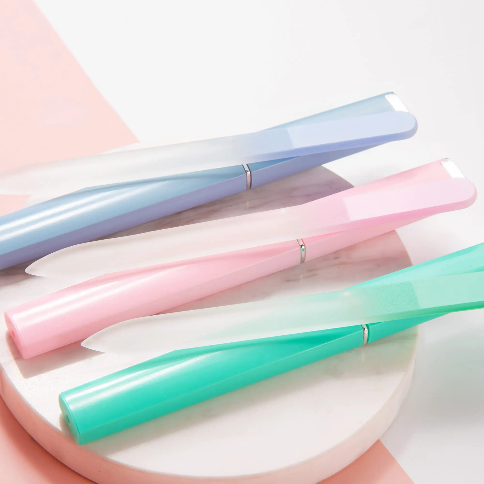 Lima de vidrio para uñas con estuche, lima de uñas para uñas naturales, lima de vidrio grabada de doble cara, herramienta profesional de manicura de uñas