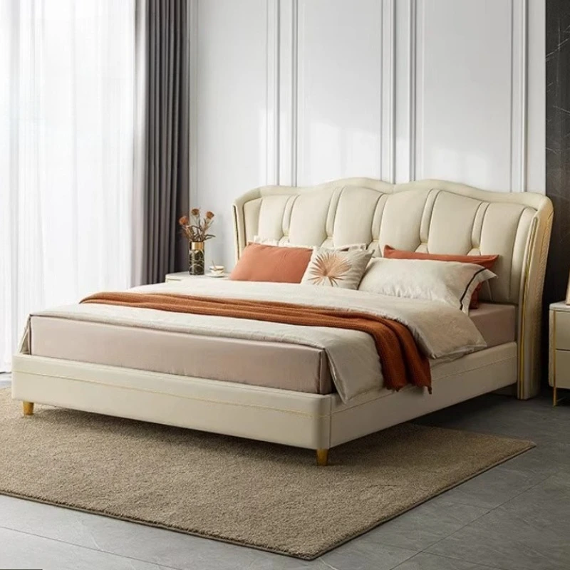 

Bedroom 180x200cm Light Luxury Leather Double Bed Bedframes King Size With Mattress Included With Storage Queen Size Bed Frame