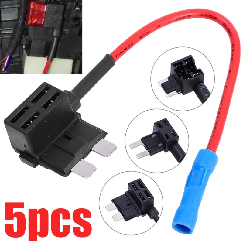 5pcs Car Mini Standard ATM Blade Fuse Add-a-circuit TAP Adapter for Cars Vans Motorcycles RVs Boats Tractors