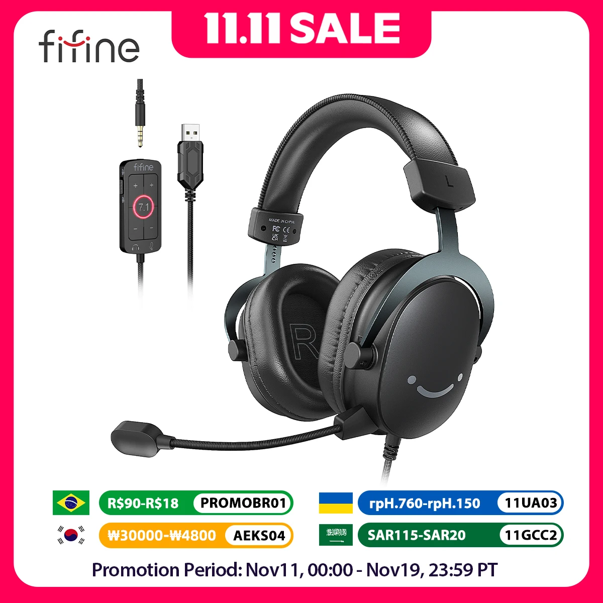 FIFINE Headset,3.5 mm jack&USB Headphone with 7.1 Surround Sound/volum control/Mute switch for PC/MAC/PS4/PS5 Mixer-H9