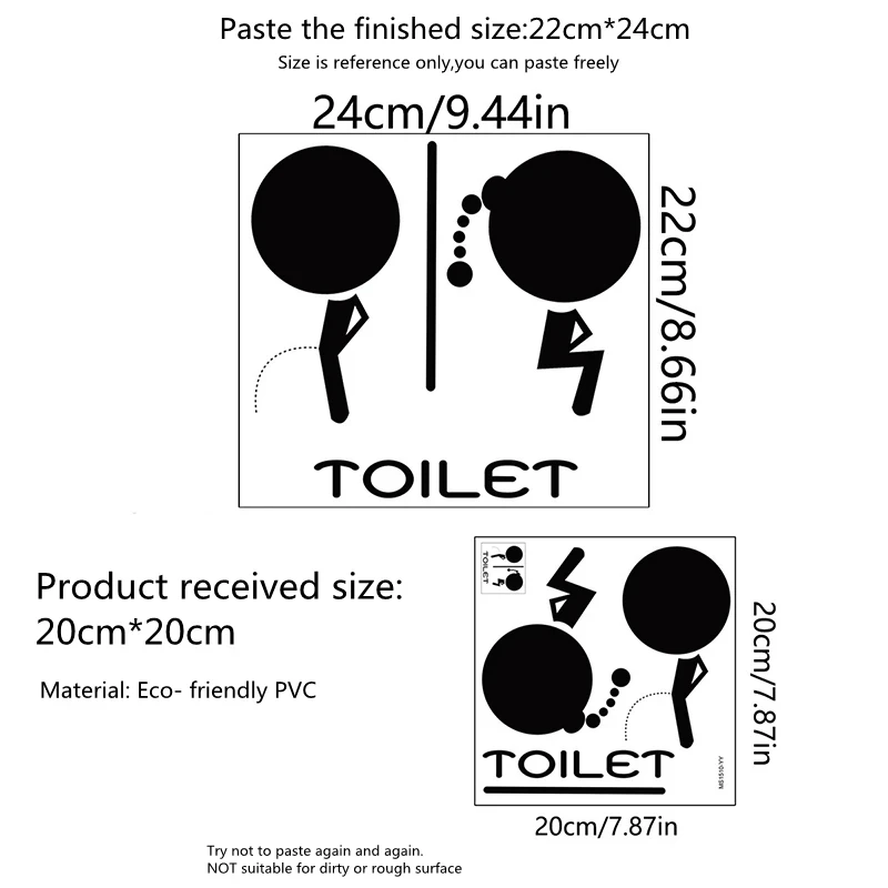 Simple Pattern Toilet Seat Cling Funny Black Vinyl Stickers, Removable PVC Bathroom Door Sticker for Home Decorations