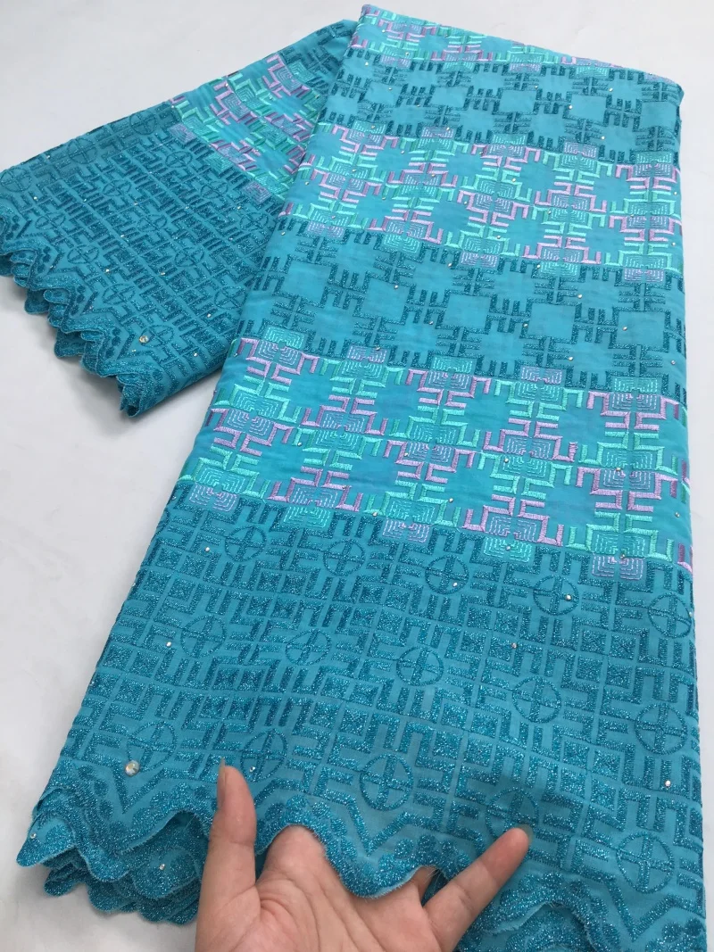 

African Lace Fabric 2025 Hot Sell Nigerian Cotton Lace Fabric Cheap Swiss Voile Lace Fabric For Sew Party Dress 2.5yards 4384
