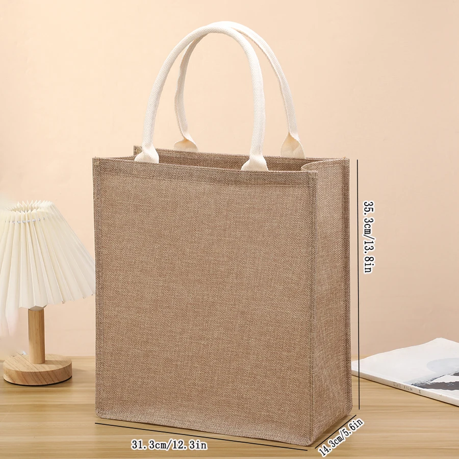 New linen tote bag large capacity jute tote bag imitation linen shopping bag travel organizer bag image 2