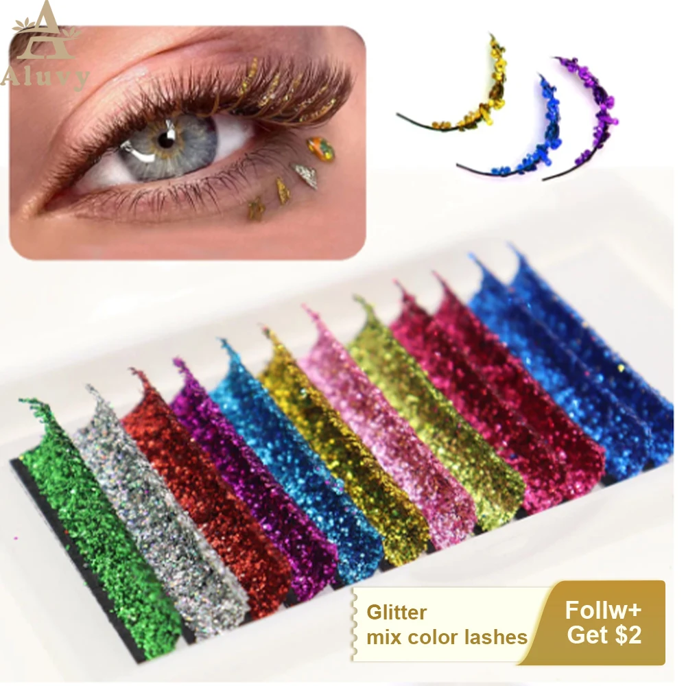 NEW Mix Colors Glitter Eyelash Extensions Shiny Colorful False Lashes Faux Russian Volume Individual Lashes For Makeup Supplies