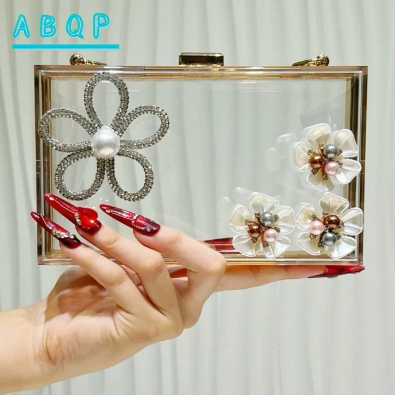 New Evening Clutch Luxury Brand Acrylic Transparent Diamond Evening Clutch Diamond Flower Shape Fashion Women's Shoulder Bag