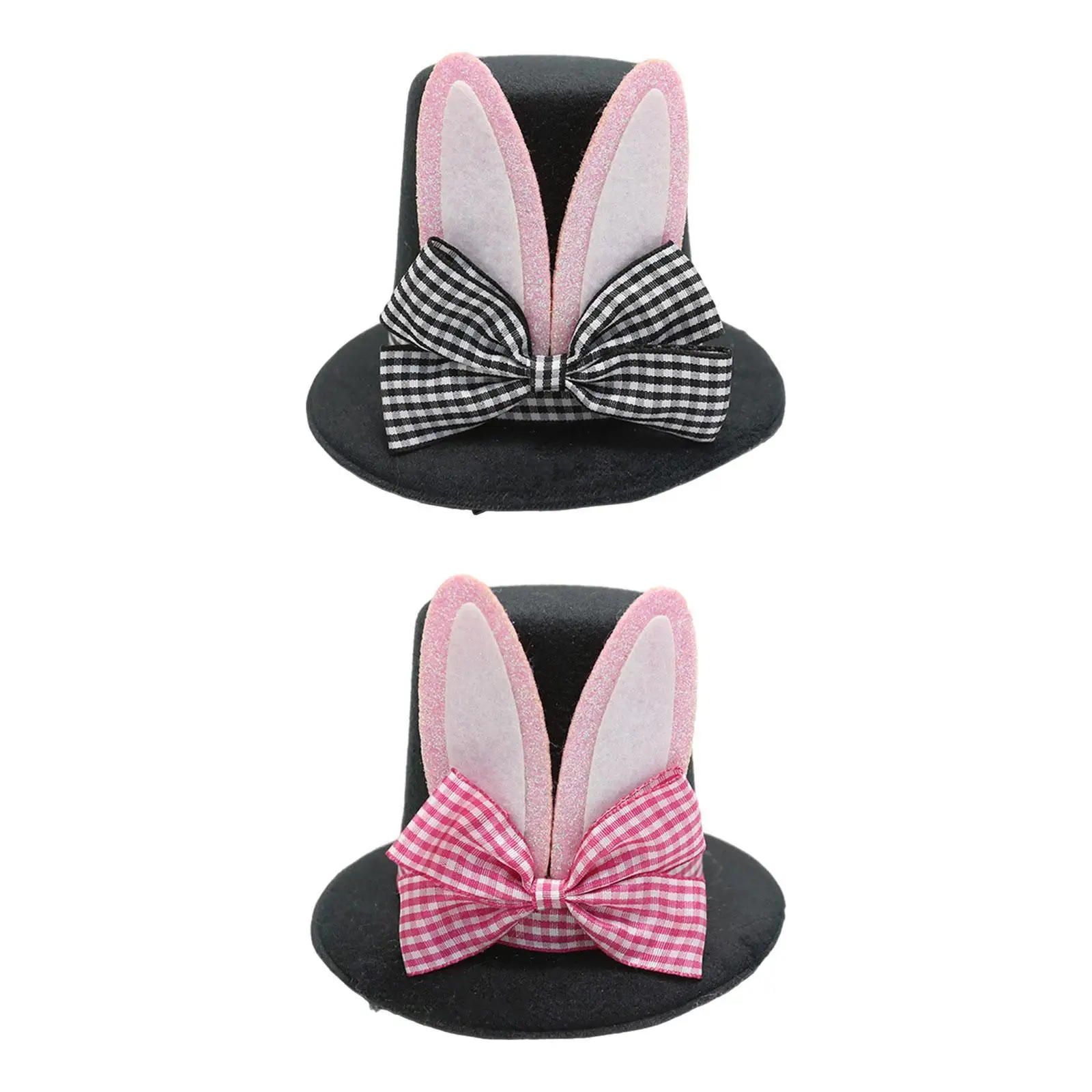 Top Hat Hair Clip Plaid Bow Headwear Adorable Easter Costume Accessories for Halloween Festival Stage Performance Party Favor