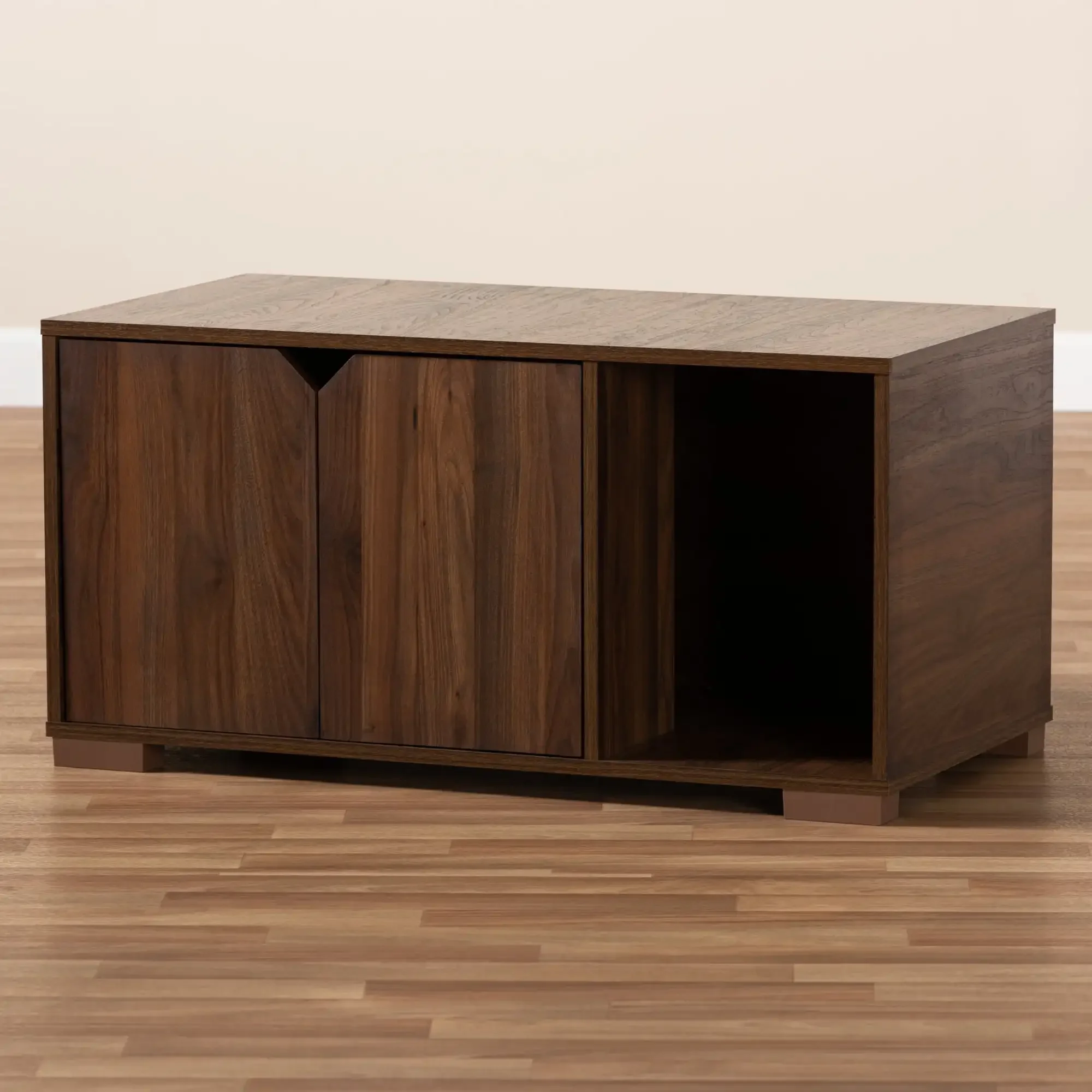 

Modern and Contemporary Walnut Brown Finished 2-Door Wood Cat Litter Box Cover House