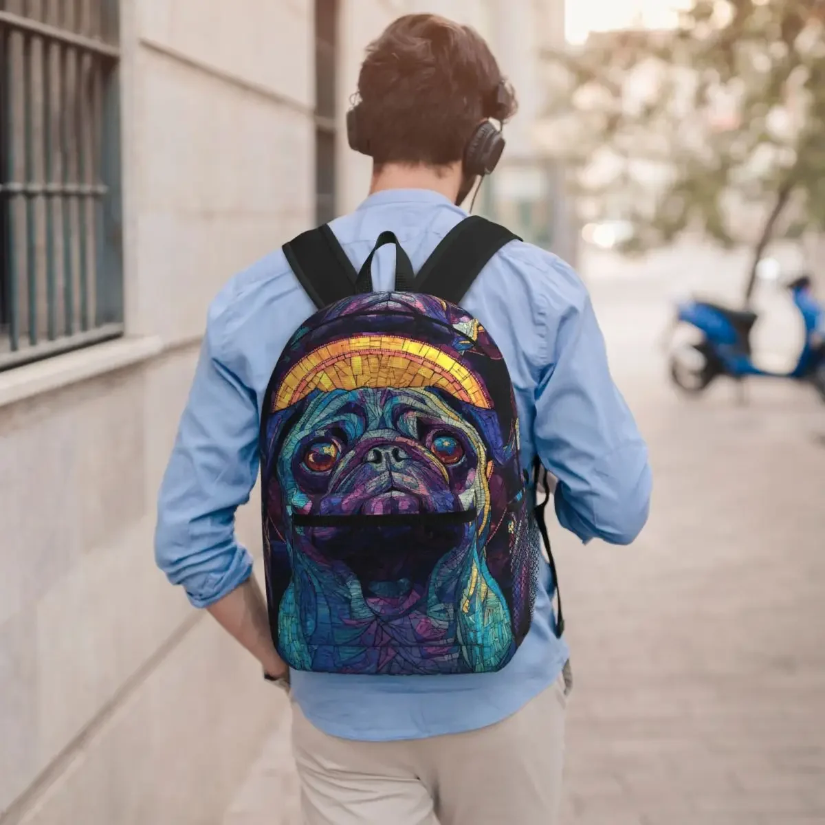 Stained Glass Art Colorful Dog Pug Dog Backpack Student BookBag Children School Bag Laptop Shoulder Bags for Men Women