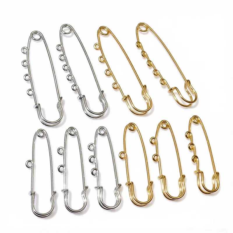 5pcs 50/70mm Stanless Steel Safety Pins Brooch Blank Base  with 1/2/3/4/5 Rings Safety Pins Craft Jewelry Making Findings image 2