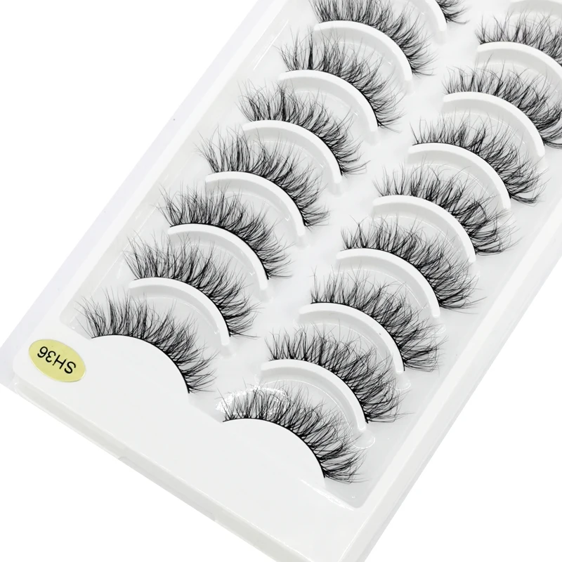 Faux-cils 3D en vison, 10 paires, courts, denses, pour maquillage, vente en gros