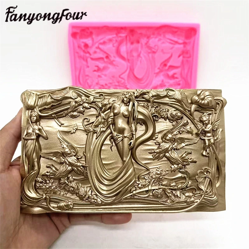 Fan Yong four mermaid relief silicone mold creative Nordic style DIY can make gypsum resin concrete tabletop ornaments