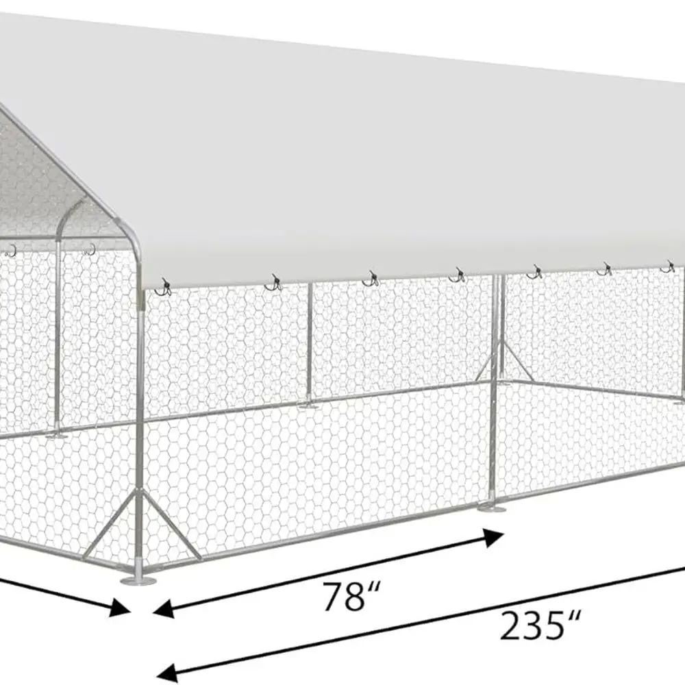 屋外の尖塔型鶏小屋、ラン付き、防水・UVカットカバー、19.6x9.8x6.4フィート
