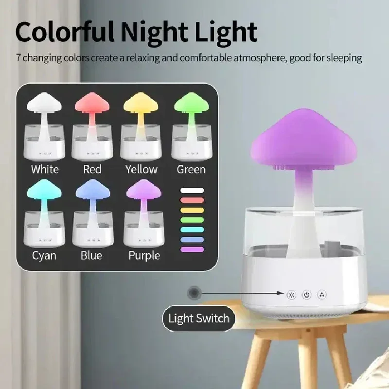 Cloud And Raindrop Humidifier Colorful Mushroom Rain Forest Aromatherapy Machine Household Rain Cloud Landscape LED Table Lamp view 2