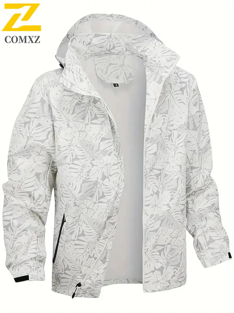 Autumn Waterproof Windbreaker Men's Fashion Camouflage Maple Leaf Pattern Work Jacket Casual Cycling Camping Loose Hooded Coat