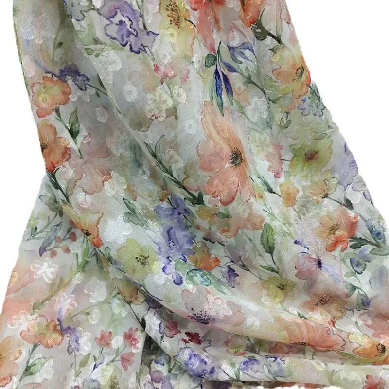 

100cm*150cm Flowers 75D Chiffon Fabric Jacquard Embossed Printed Rose Gauze Fabric for Dress Scarf Cheongsam