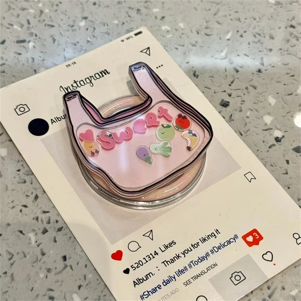 Korean Cute Pink Bag Fruit Shake Rock for Magsafe Griptok Phone Holder Ring Finger  Stand Support for IPhone Samsung Girl Bracke