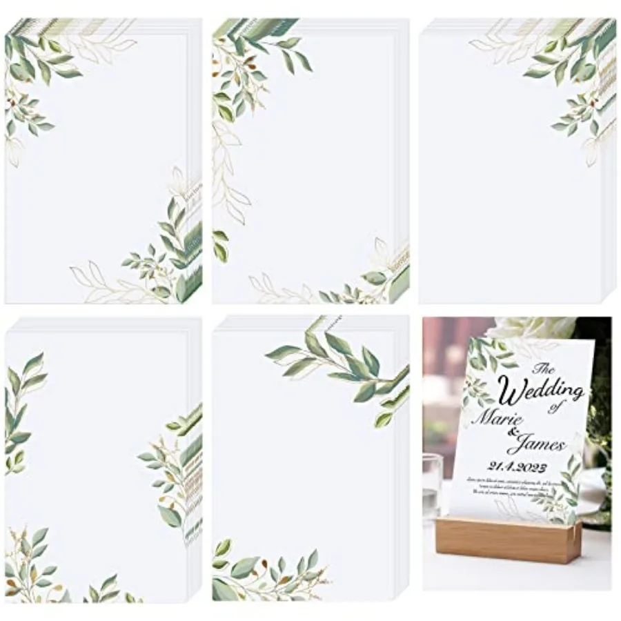 50 Pcs Blank Note Cards Wedding Decorative Notecards 4x6 Inch Greenery Notecards DIY Printer Paper Thank Greeting Cardstock for