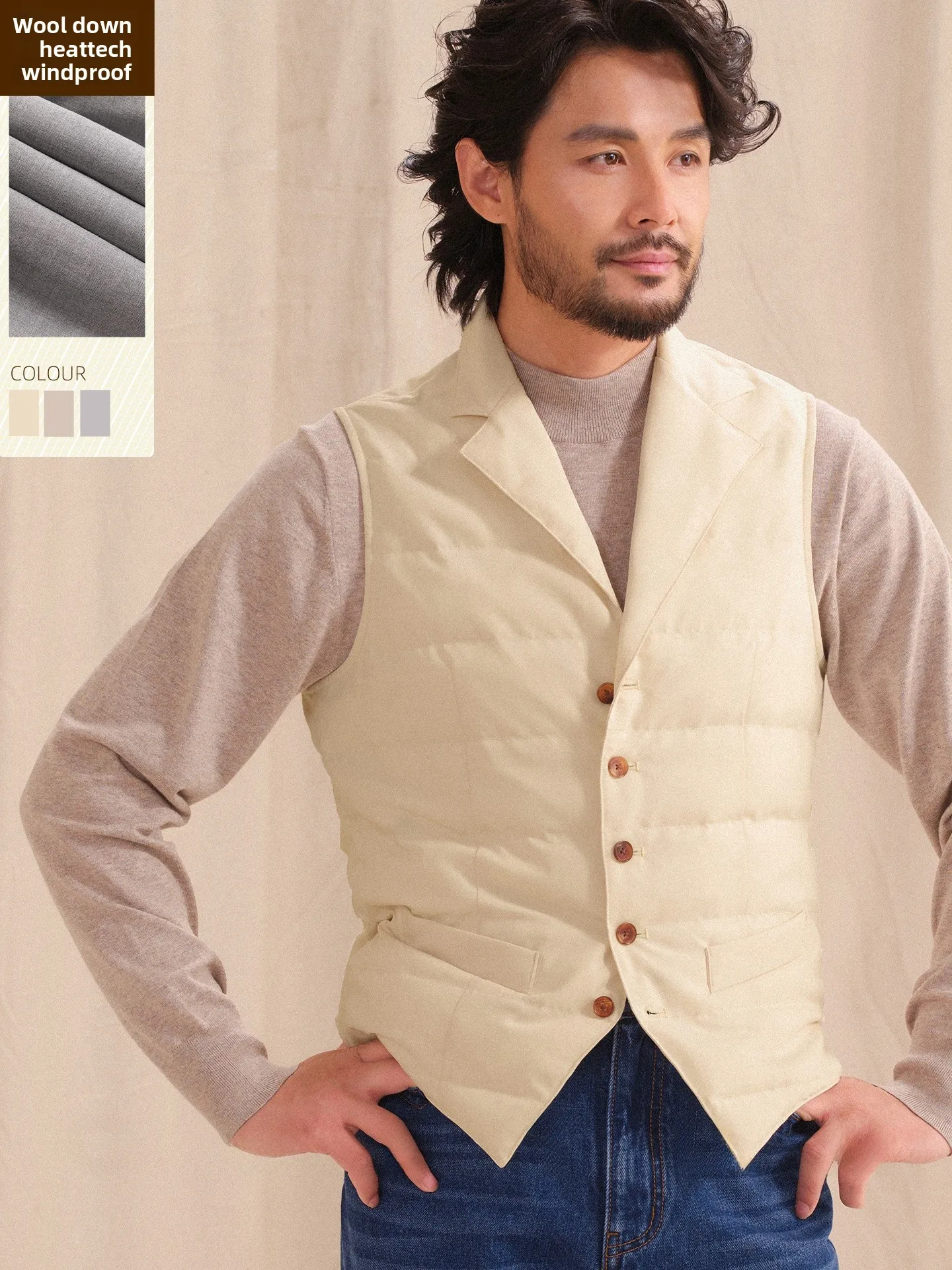 

Cultum High Densi Windproof 3D Tailoring Suit Collar down Vest Men's Busin Casual Fce Lined Thiened Jaet