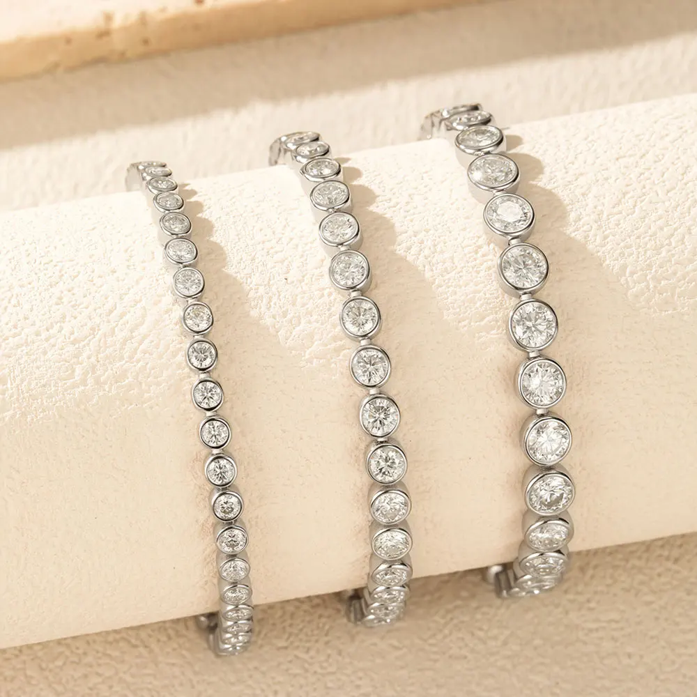Kanolan D VVS1 2/3/4mm Moissanite Tennis Bracelet 100% Solid s925 Silver Plated 18k White Gold with GRA Bracelets for Women Men