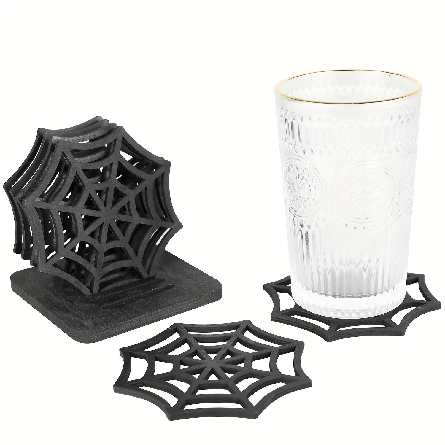 Wooden Spider Web Coasters - Heat Insulated Cup Mat for Room Decor & Drinkware Accessories - Halloween Gift