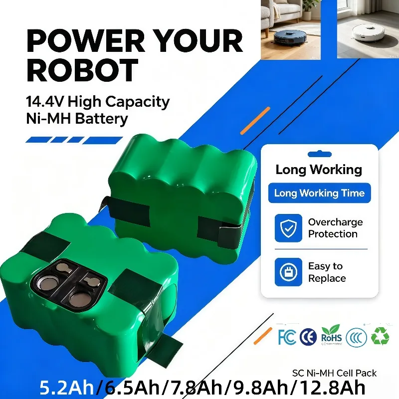 14.4V Lithium‑ion Rechargeable Battery Pack 5.2Ah‑12.8Ah Lpega Connector Fit Xiaomi Roborock S50 S51 T4 T6