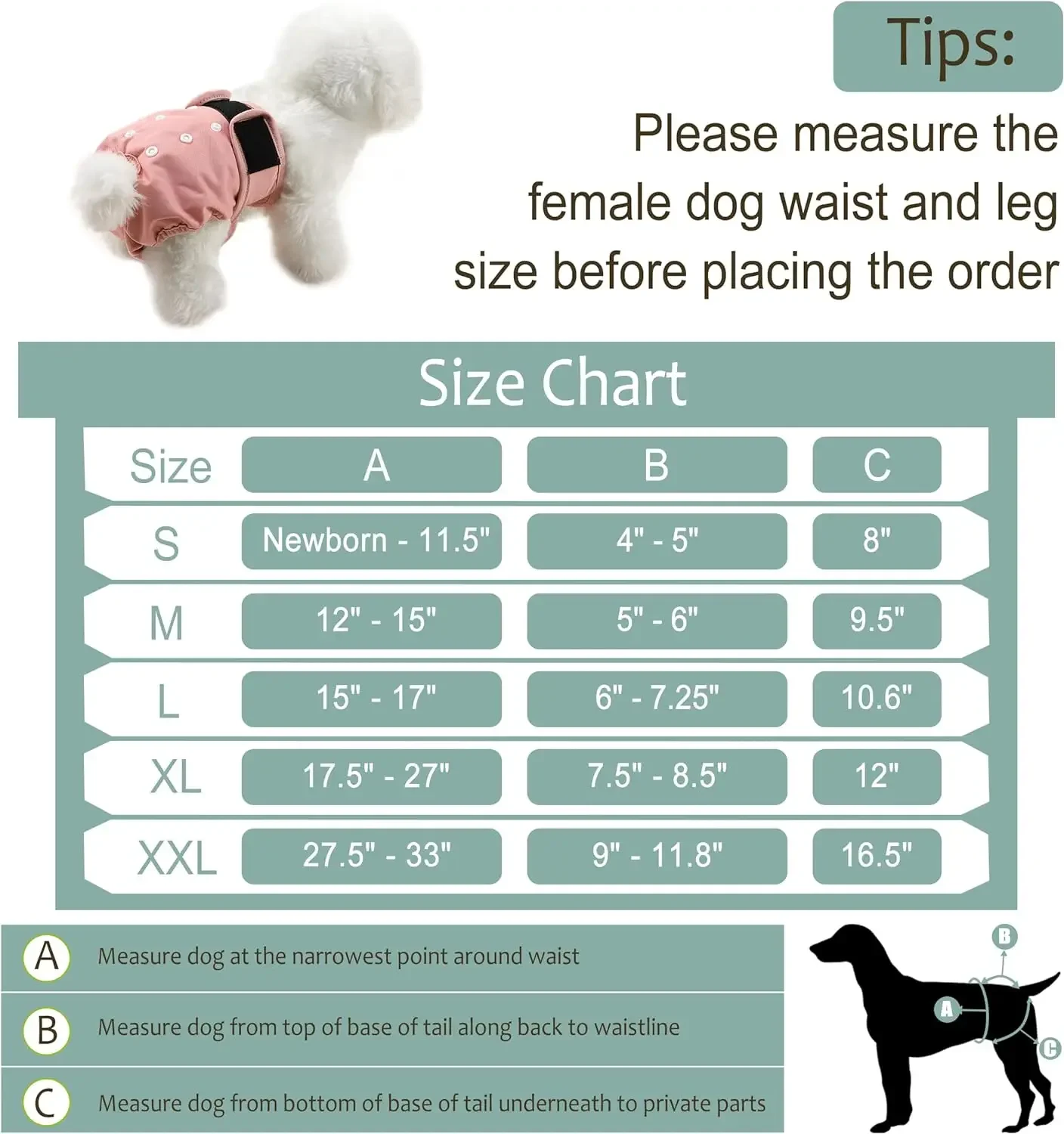 Washable Female Dog Diapers Premium Reusable Diapers for Doggie in Heat Highly Absorbent Dog Diapers Female for Pet Incontinence
