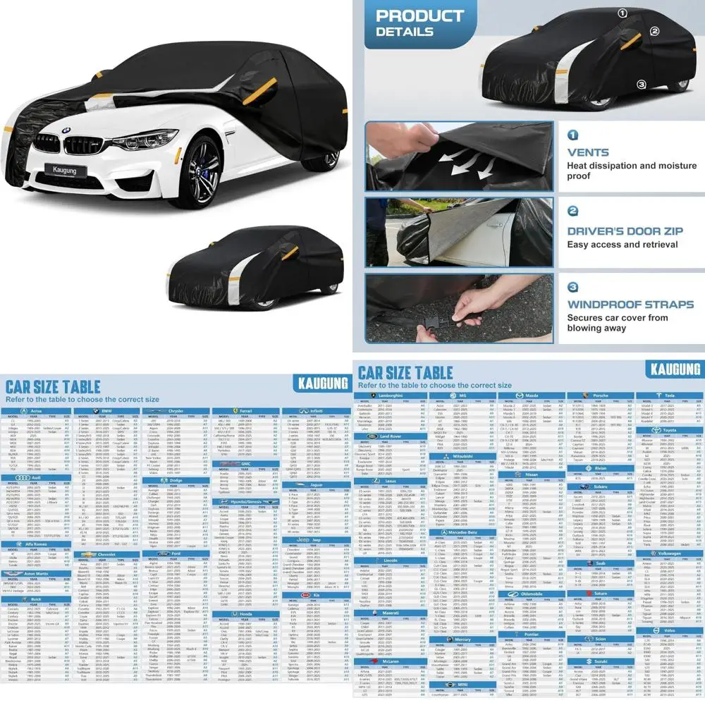 

Waterproof All-Weather Car Cover, 10-Layer Protection for Full Exterior, Vents, Towel & Repair Patches, Suitable for Winter and