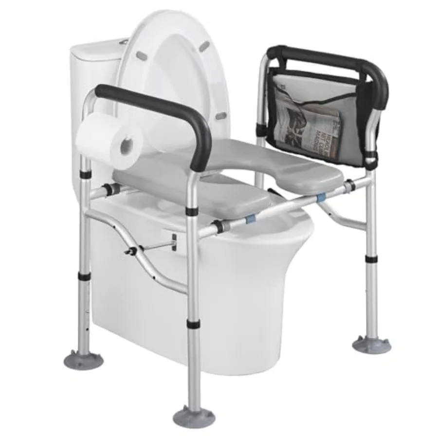 

Raised Toilet Seat 400lbs, Toilet Seat Risers for Seniors, Handicap Elevated Toilet Seat with Handles and Padded Seat, Commode