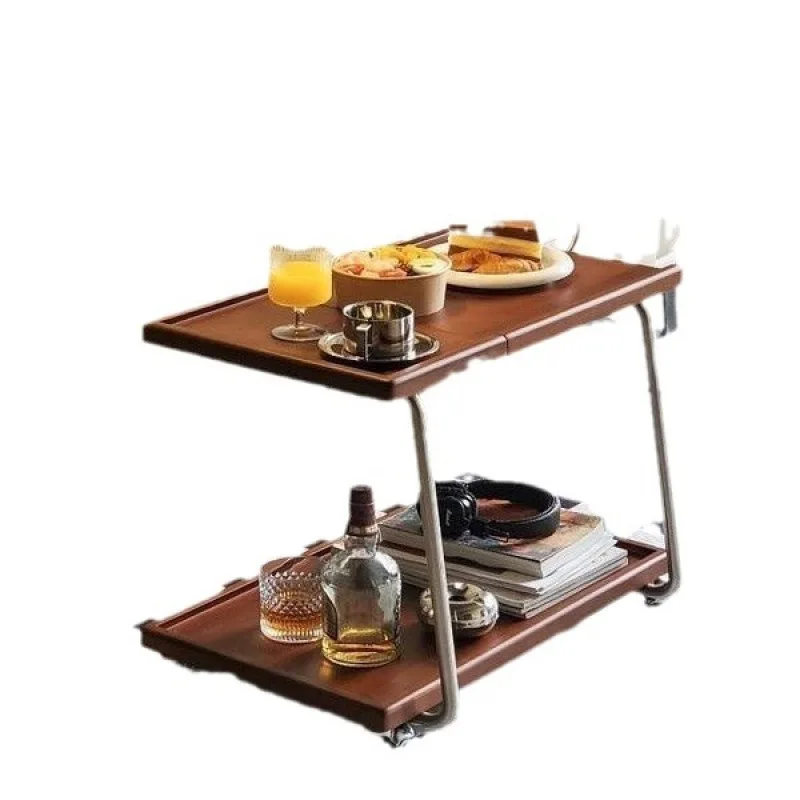 trolley solid wood edge few shelves sofa movable stainless steel