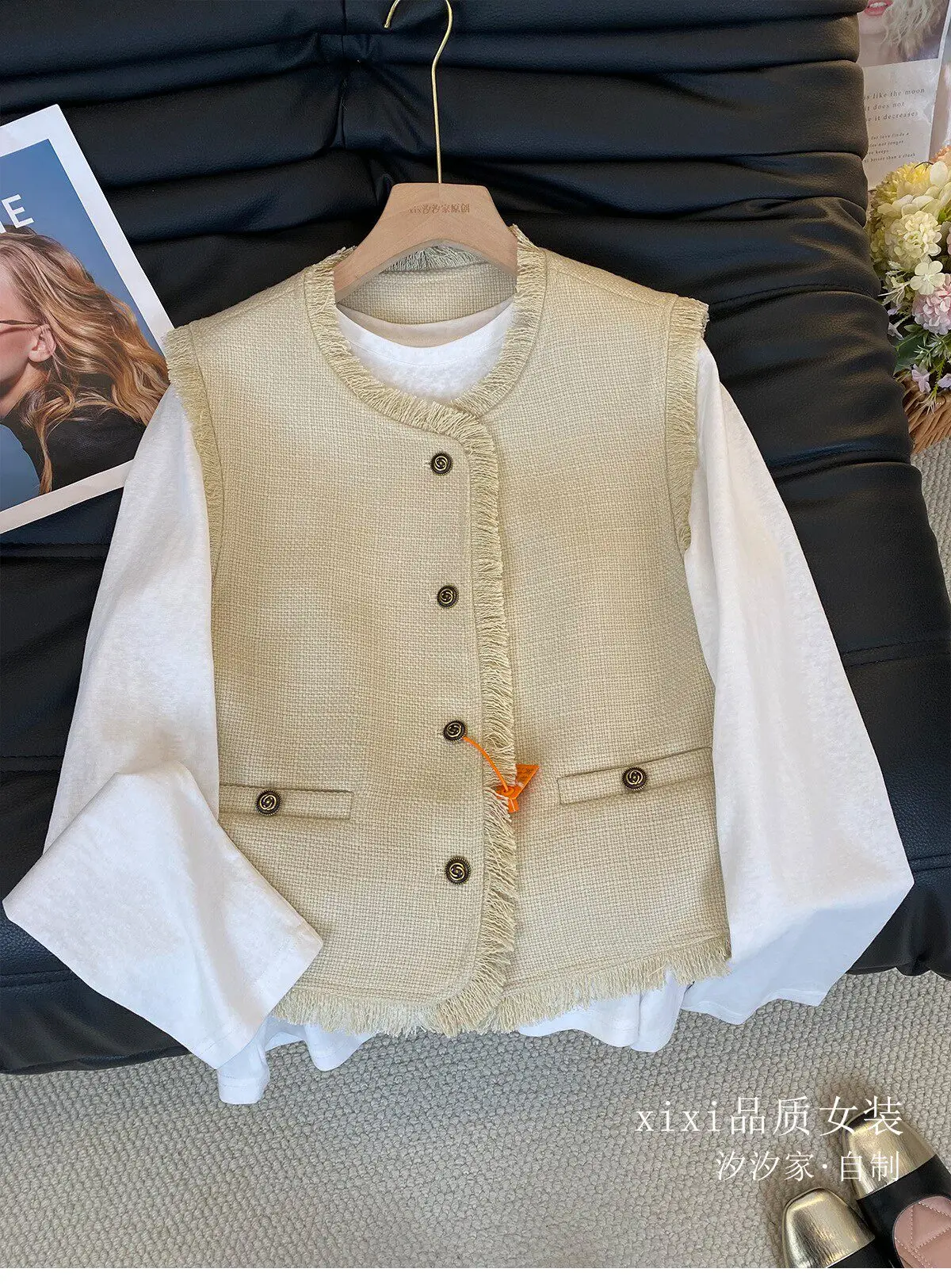 New Vest, apricot color, fashionable layering, outerwear,  reducing