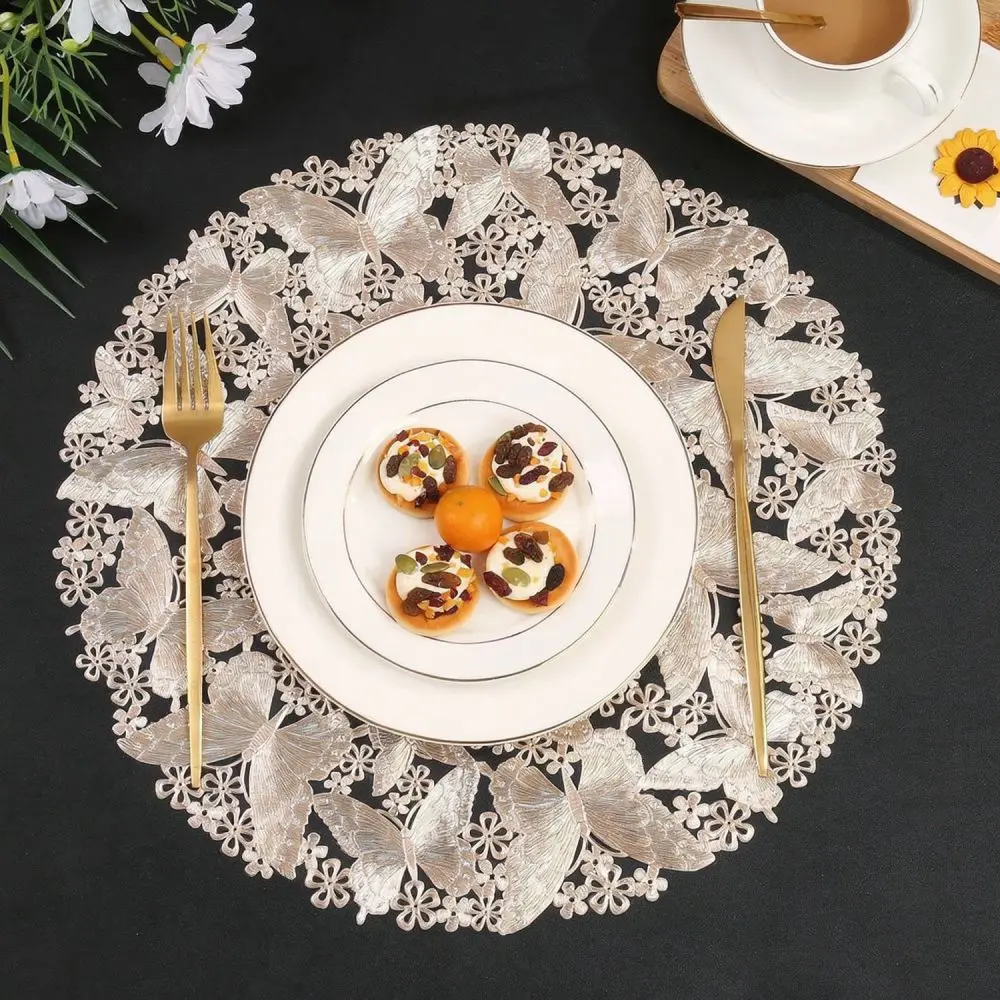 Exquisite Butterfly Pattern Placemat Round PVC Table Mat Nordic Style Waterproof Dining Desk Protector Home Supplies