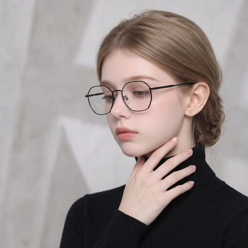 Vintage Photochromic Myopia Glasses Women Men Polygon Metal Frame Anti Blue Light Change Color Lens Outdoor Eyeglasses 0 To -4.0