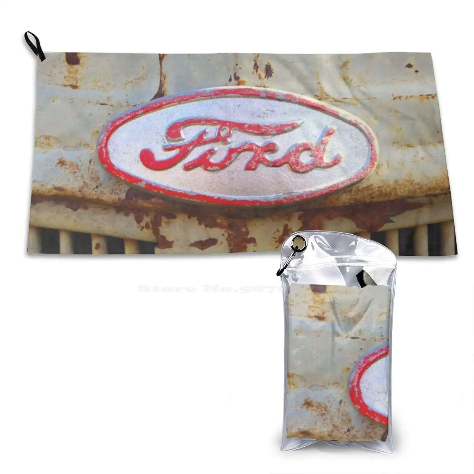 Vintage 8N Tractor Grille Print Washcloth Soft Towel Tractor 8N Vintage Grille Rusty Oval Logo White And Red Colors Rollag