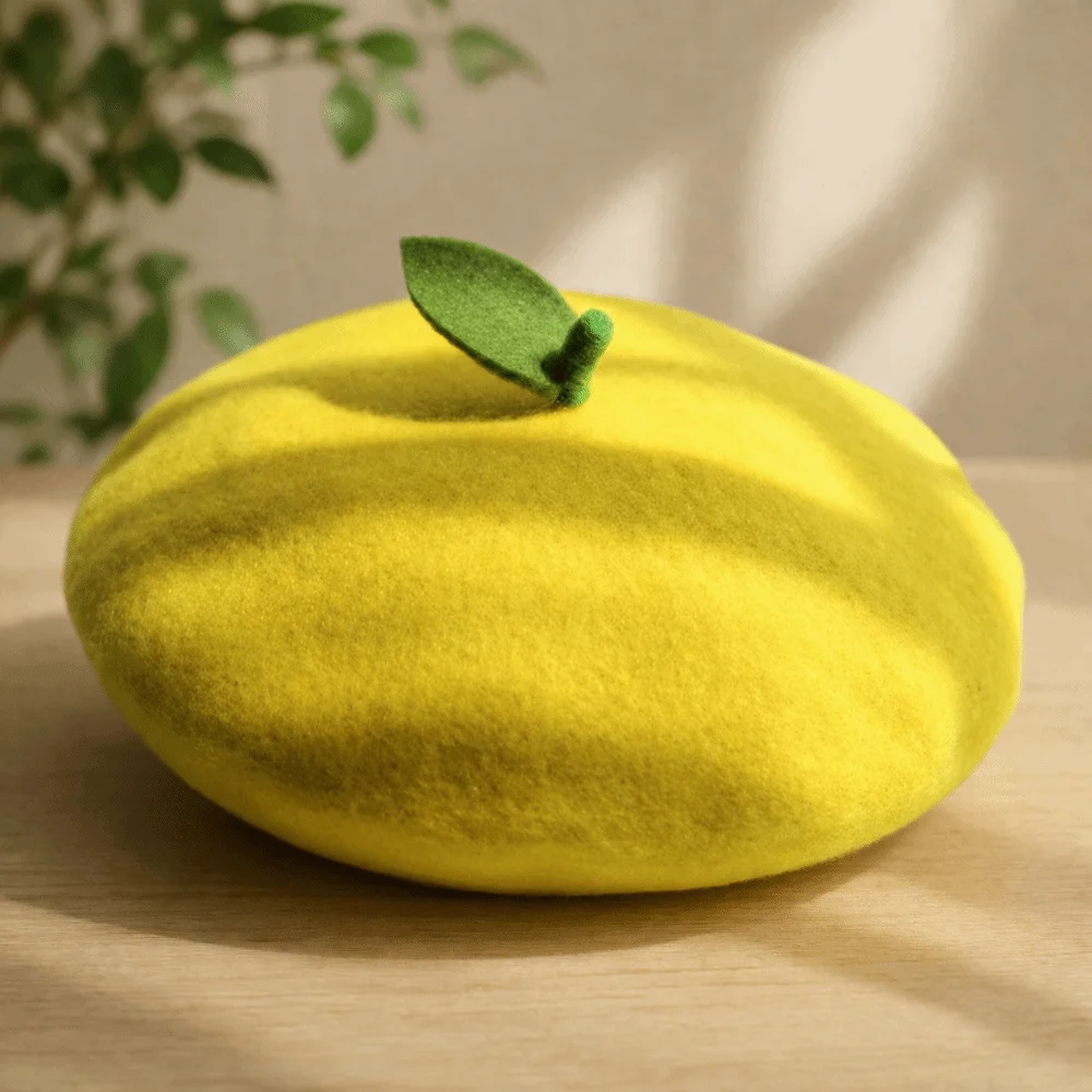 British style Red Apple Beret Cap Orange Shaped Soft Fruit Beret Handmade Breathable Painter Hat Casual Wear
