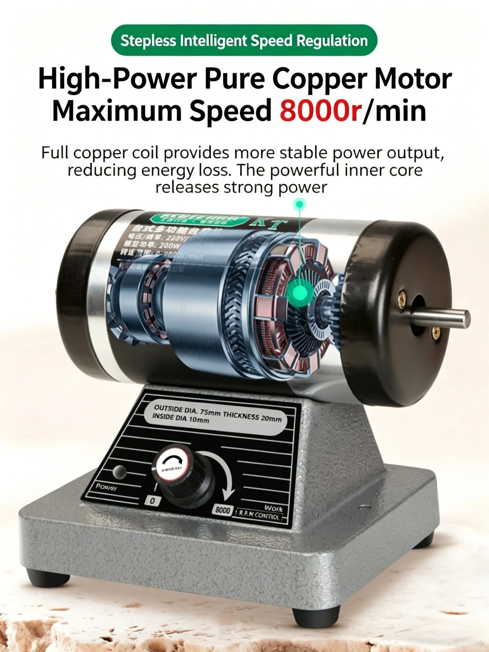 

Compact Desktop Polishing Machine Portable Bench Buffer Electric Grinding Tool for Small Parts Metal Restoration and Repair