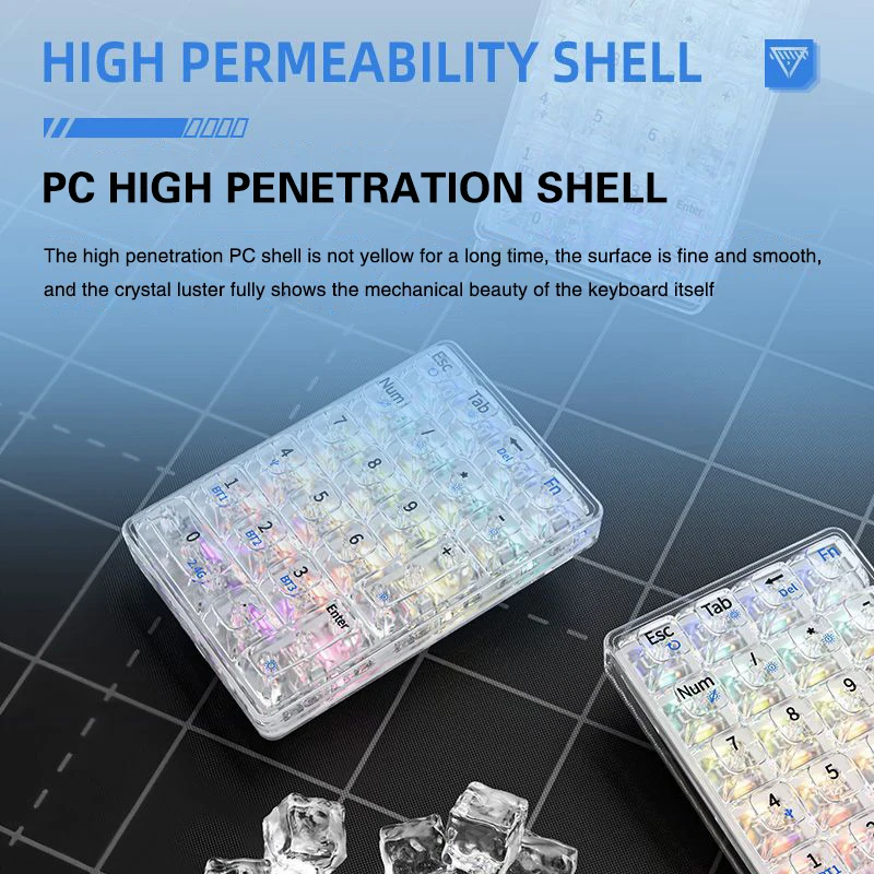 Mini Geléia Teclado Digital Transparente, K21 Teclado Mecânico, Sem Fio, Bluetooth, 3 Modos, Portátil, Pequeno