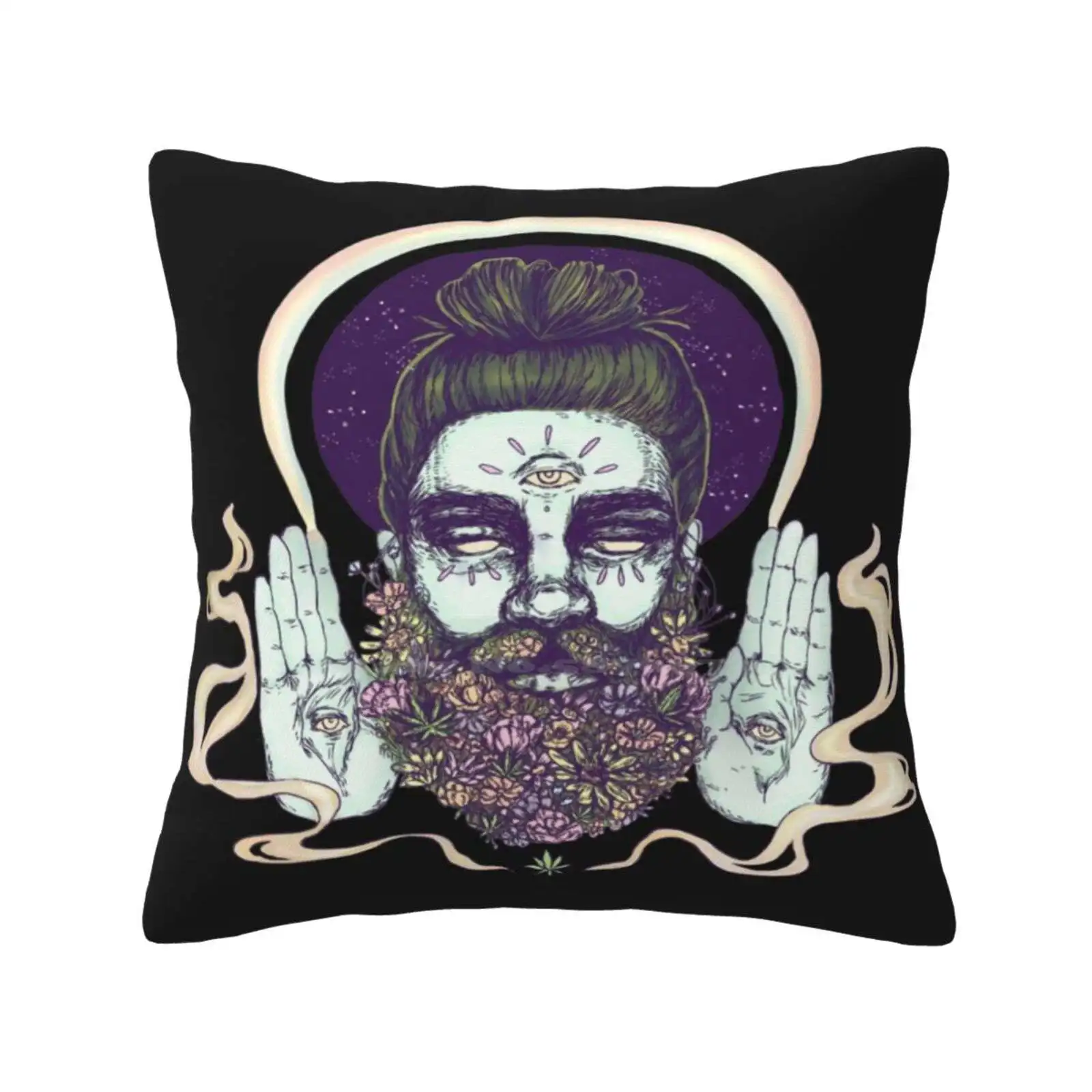 Flower Beard | | Psychedelic Illustration By Chrysta Kay Soft Comfortable Pillowcase Psychedelic Floral Rainbow Colorful Beard