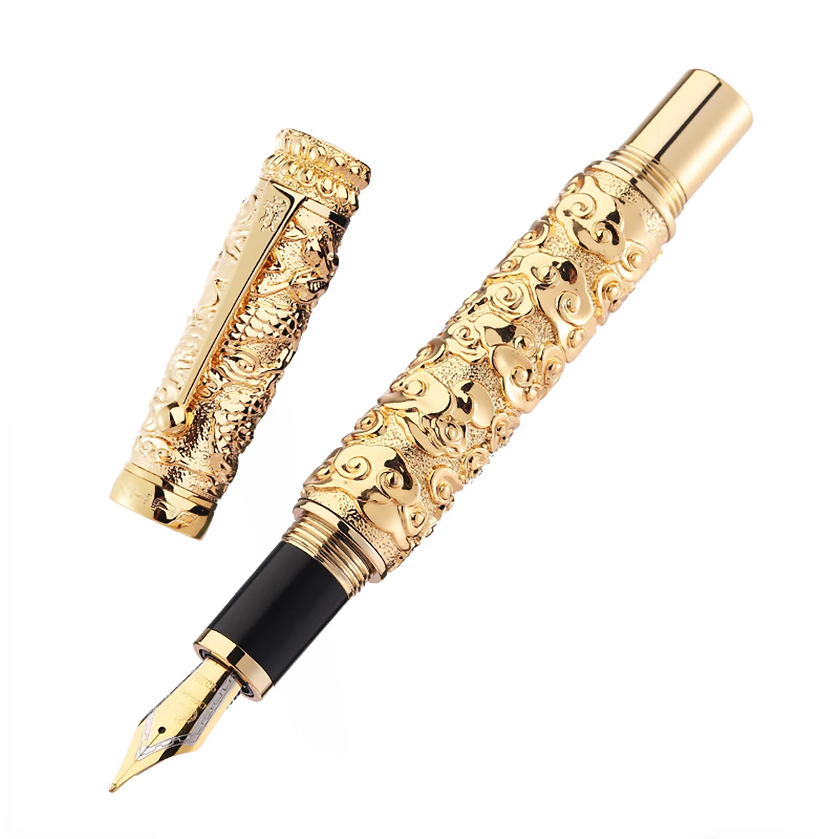 Jinhao-pluma estilográfica de Metal completo de lujo con Clip, dragón dorado pesada de pluma de tinta/gris, punta fina de iridio/punta doblada,