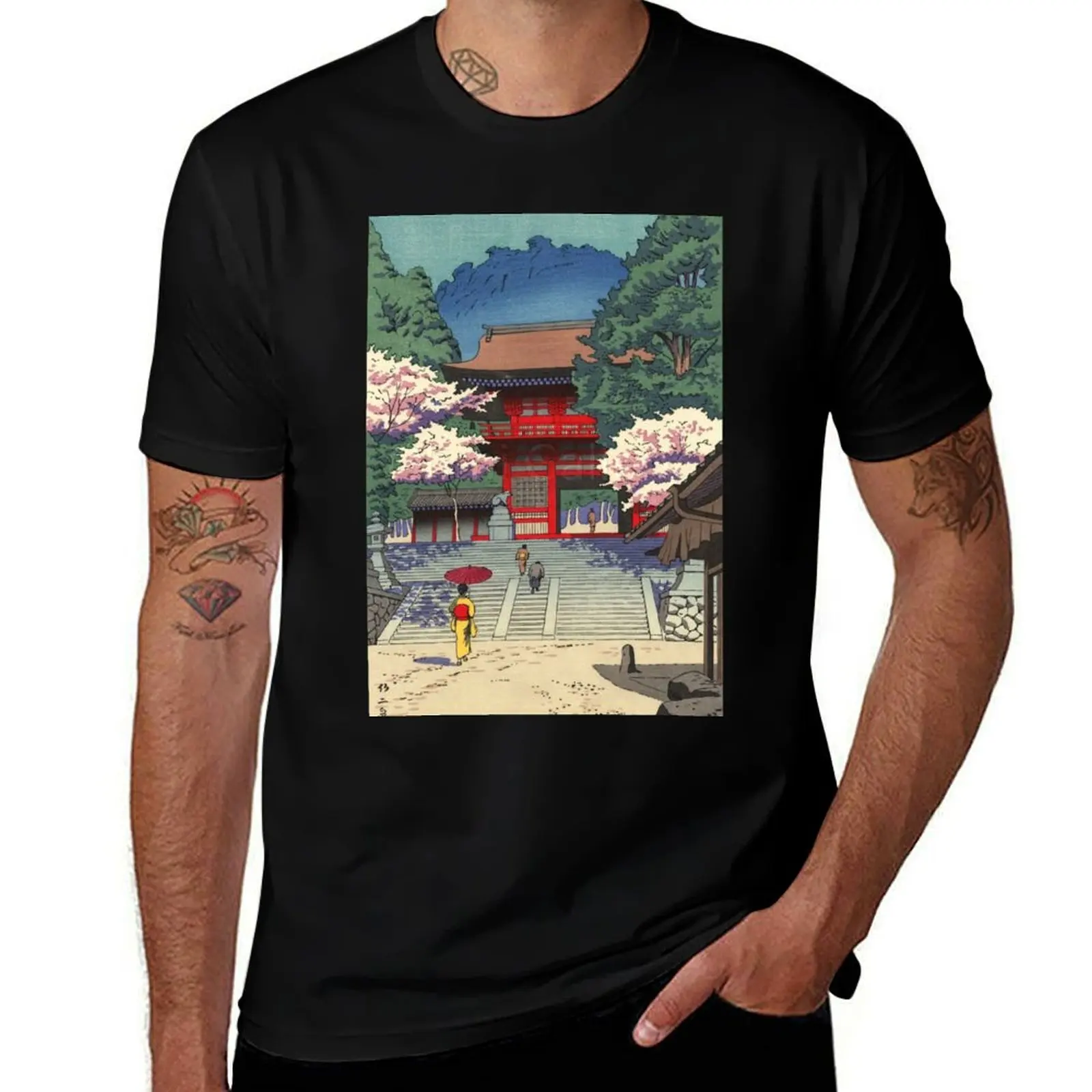 

Spring at Kurama Temple Asano Takeji Shin Hanga T-Shirt Plus Size Short Sleeve T-Shirt