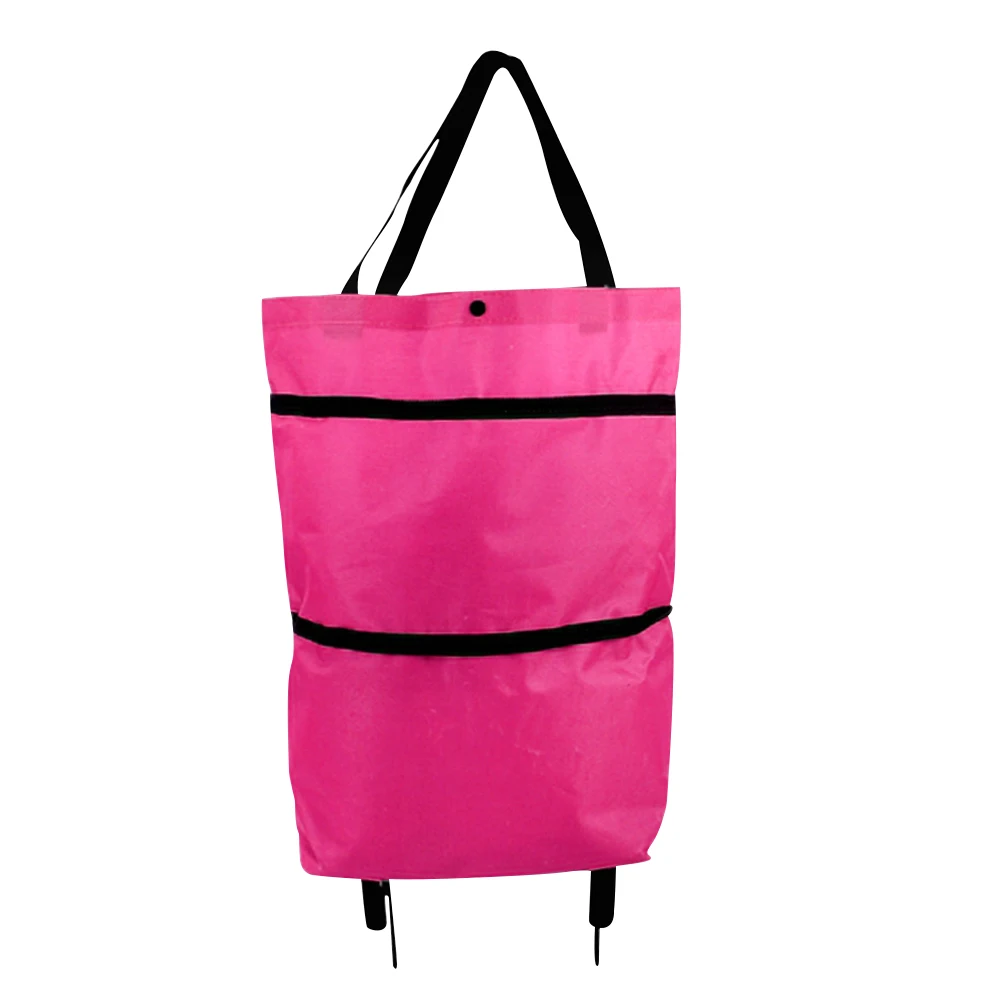 Supermarket Tug Bag with Wheel Easy Installation Shopping Trolley Bag Oxford Folding Waterproof High-Capacity Household Supplies