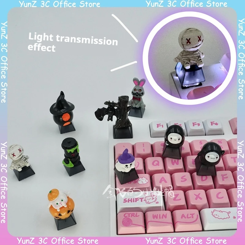 Halloween Week Keycaps Diy Keycaps Mechanical Keyboard Keycaps Transparent Ghost Faceless Monster Mummy Horror Element Keys