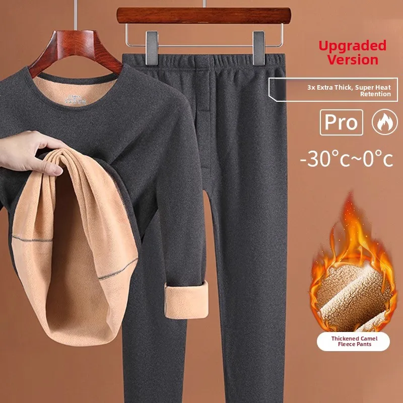 

Men's Thermal Underwear Set Thiened Fce High Collar Autumn Clothes Warmth Spwear Polyester Long Sve T-irt And Ni...
